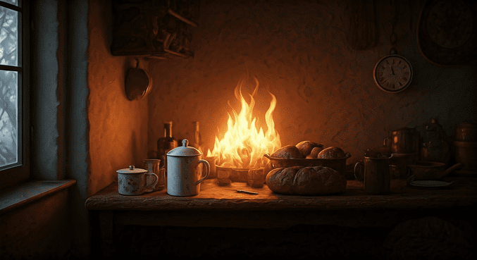 alt_text: Kuchnia pełna ciepła, tradycyjne polskie potrawy i ciasta przywołujące wspomnienia z dzieciństwa.