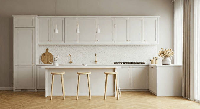 alt_text: Matka gotuje zdrowe posiłki w przytulnej kuchni, otoczona naturalnymi składnikami i naczyniami.