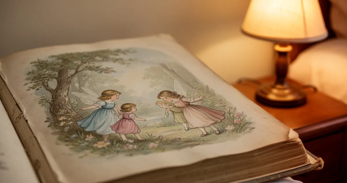 Stara książka z baśniami otwarta na ilustracji