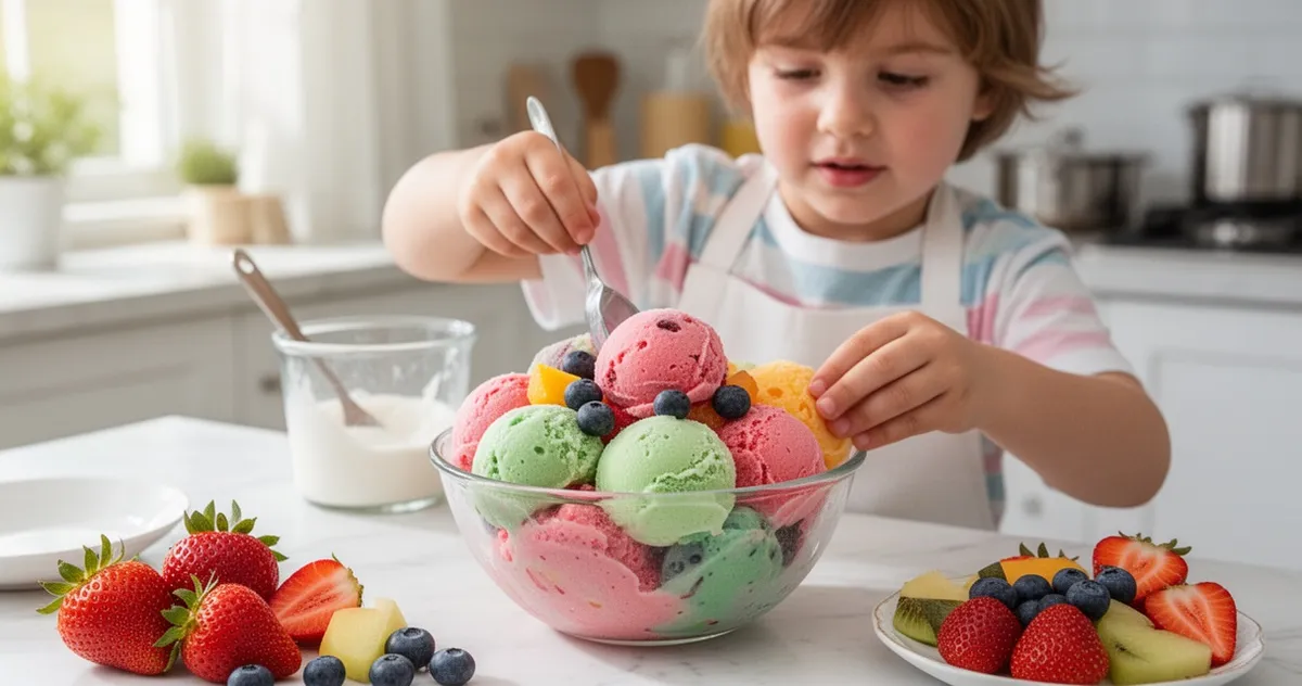 Dziecko przygotowujące domowe lody owocowe