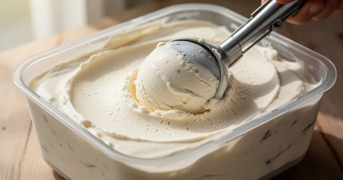 Gładkie domowe lody nakładane gałkownicą