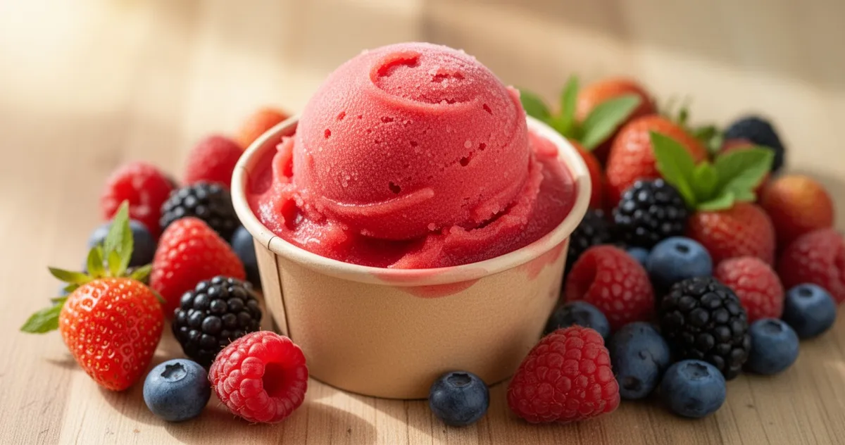 Domowy sorbet owocowy z dodatkiem świeżych jagód