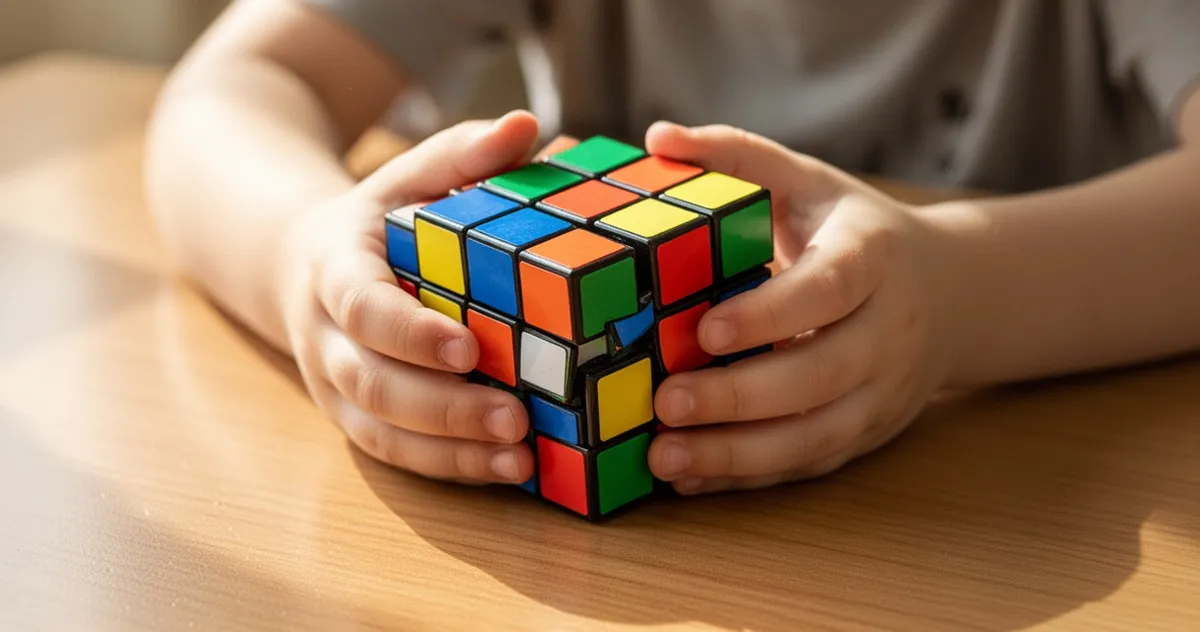 Dziecko trzymające kostkę Rubika 3x3