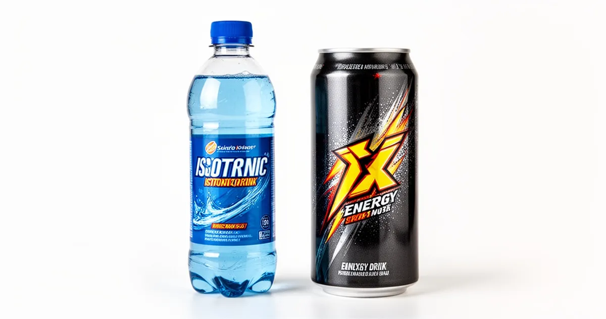 Napój izotoniczny i napój energetyczny obok siebie