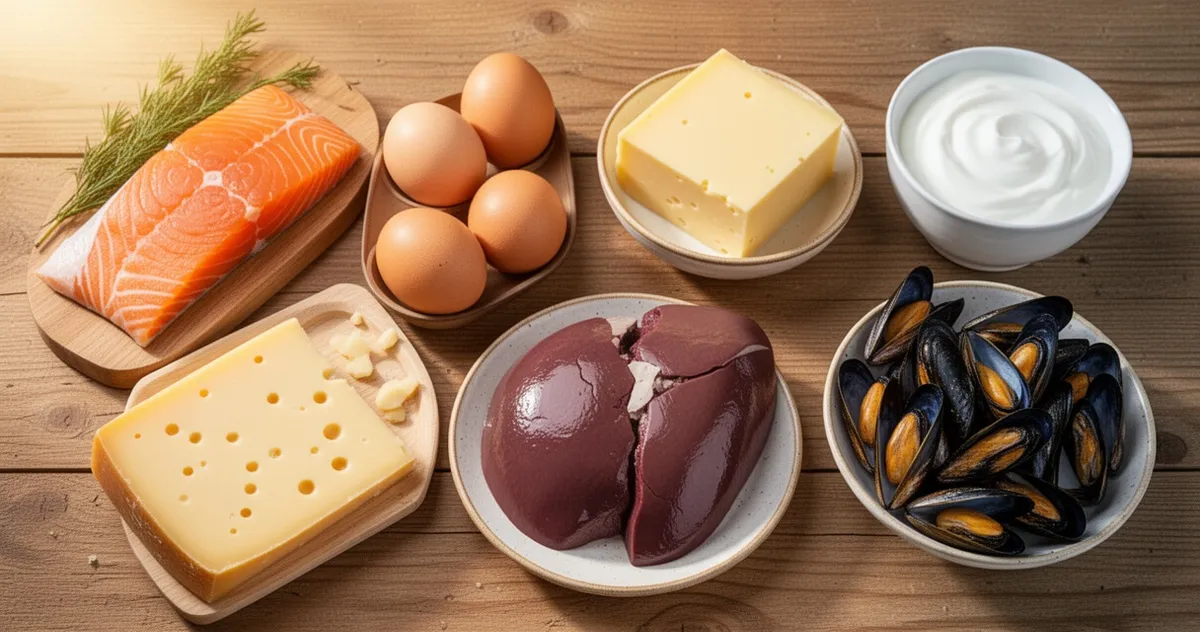 Produkty bogate w witaminę B12 – łosoś, jajka, sery, wątroba, małże