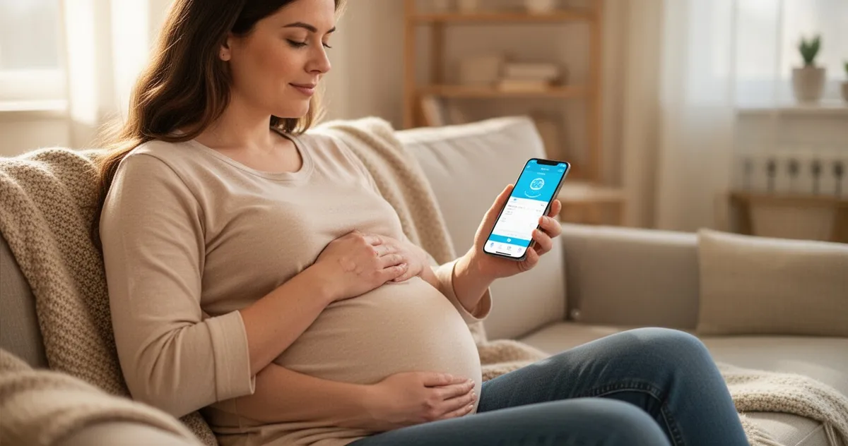 Kobieta w ciąży monitorująca skurcze za pomocą telefonu