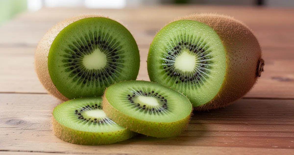 Przekrojone kiwi na drewnianym stole