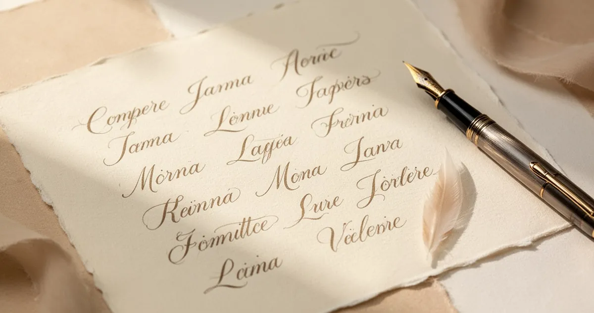 Eleganckie francuskie imiona żeńskie zapisane kaligraficznie