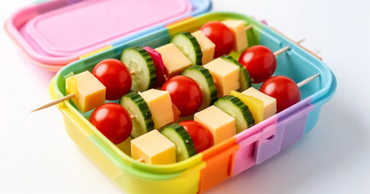 Kolorowe szaszłyki warzywno-serowe w lunchboxie dla dziecka
