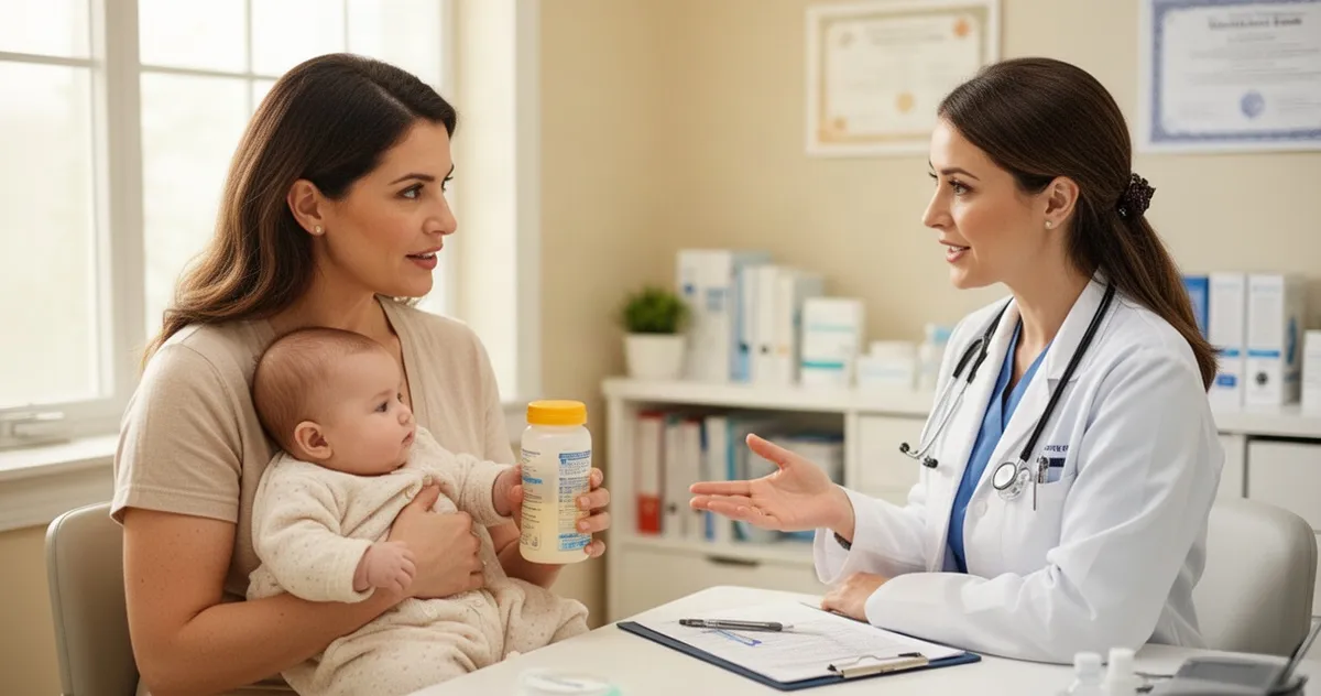 Matka konsultująca karmienie dziecka z pediatrą