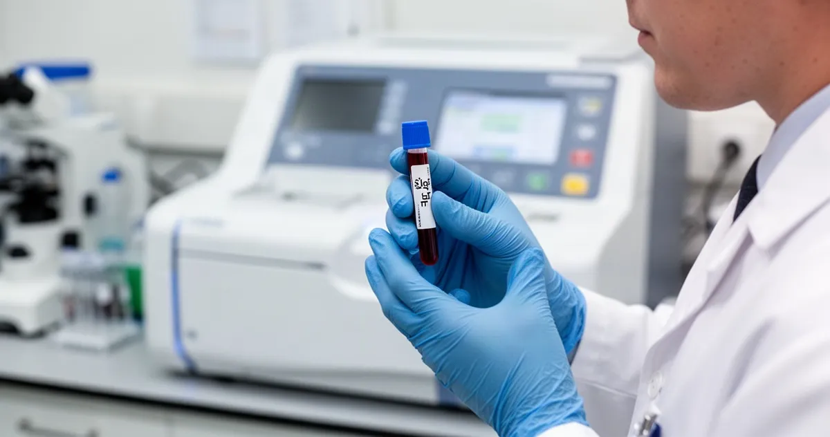 Technik laboratoryjny trzymający próbkę krwi do badania na swoiste IgE