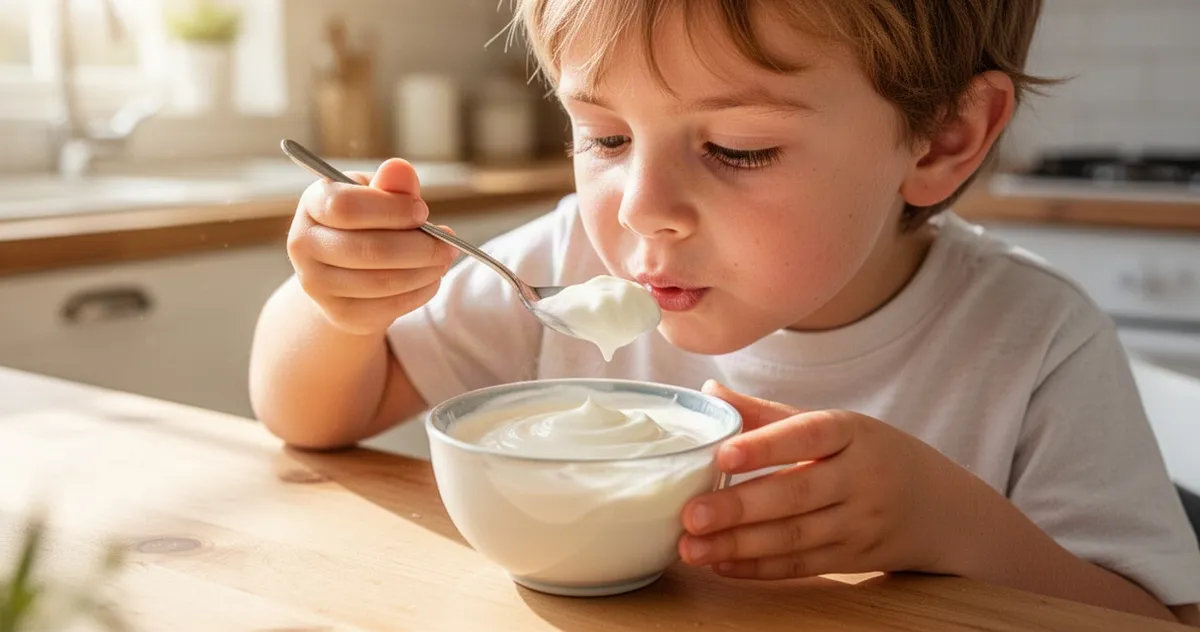Dziecko jedzące jogurt naturalny