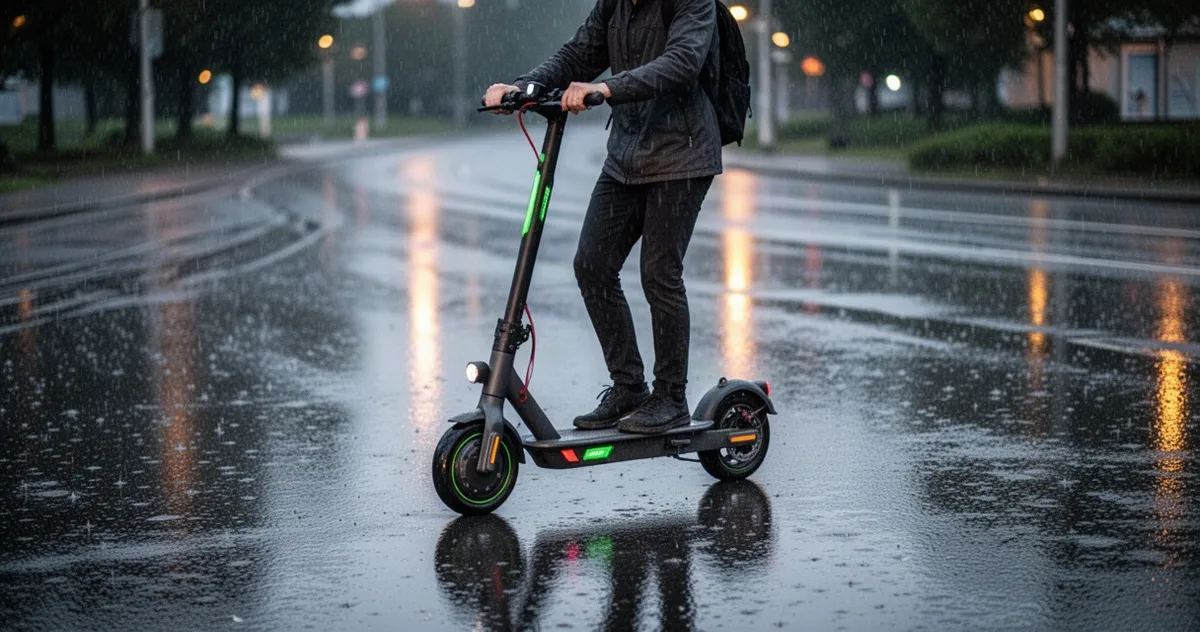 Hulajnoga na mokrej nawierzchni po deszczu