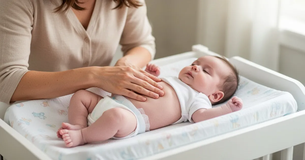 Mama masująca brzuszek niemowlęcia