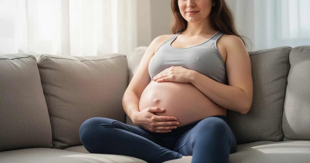 Kobieta w 30. tygodniu ciąży odpoczywająca na kanapie