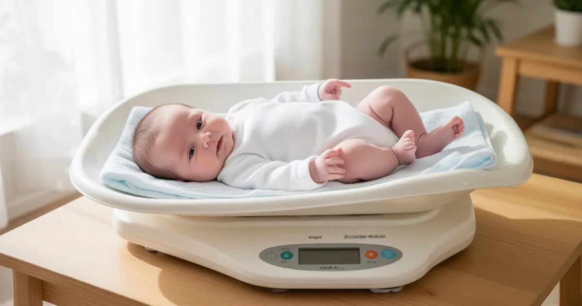 Niemowlę leżące na domowej wadze elektronicznej