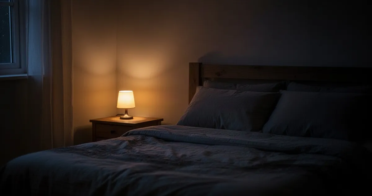 Sypialnia z delikatnym, ciepłym światłem nocnym