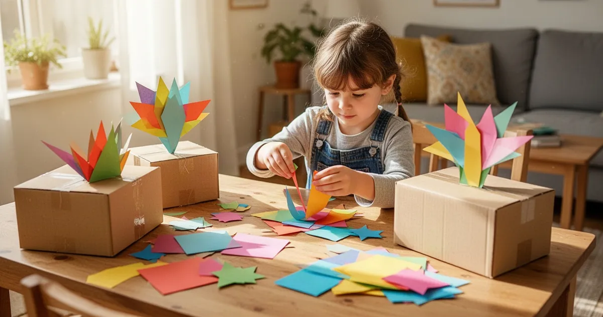 Dziecko tworzące pracę plastyczną z papieru i kartonu