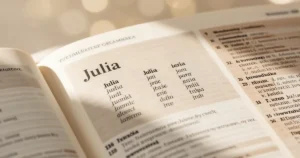 Otwarta strona słownika języka polskiego z wyraźnie zaznaczonym słowem Julia oraz jego odmianą przez przypadki.