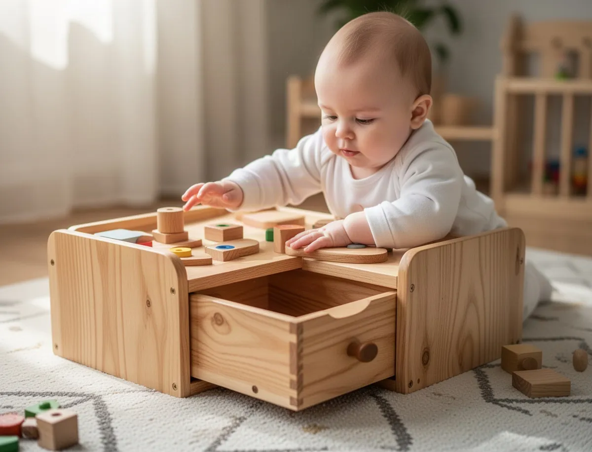 Drewniane pudełko z szufladką w stylu Montessori